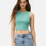 Basic Bright Green Rib Extreme Crop - Blue