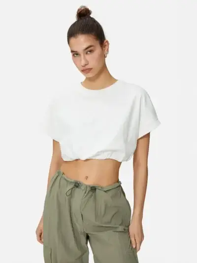 Elastic Waist Cotton Short T-shirt